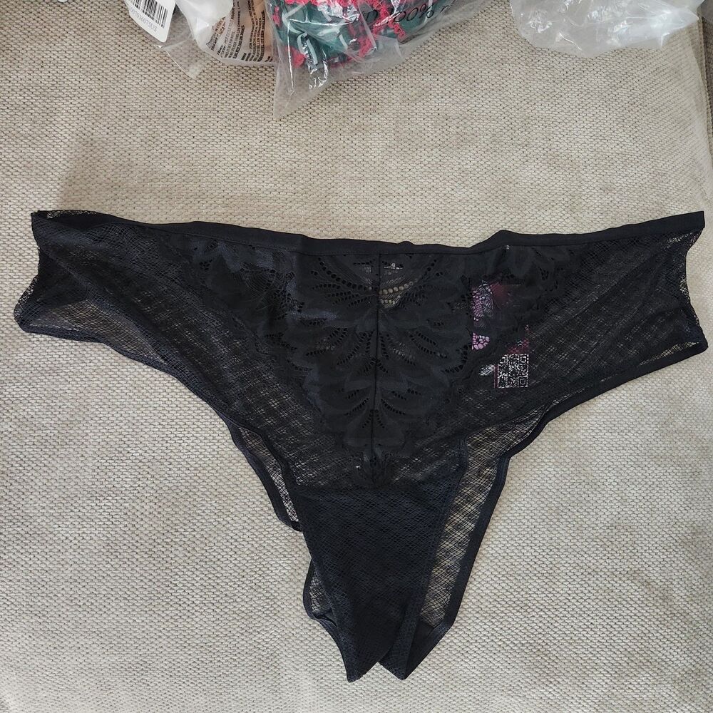 Adore Me XL Jet Black Mesh‎ Panty NWT